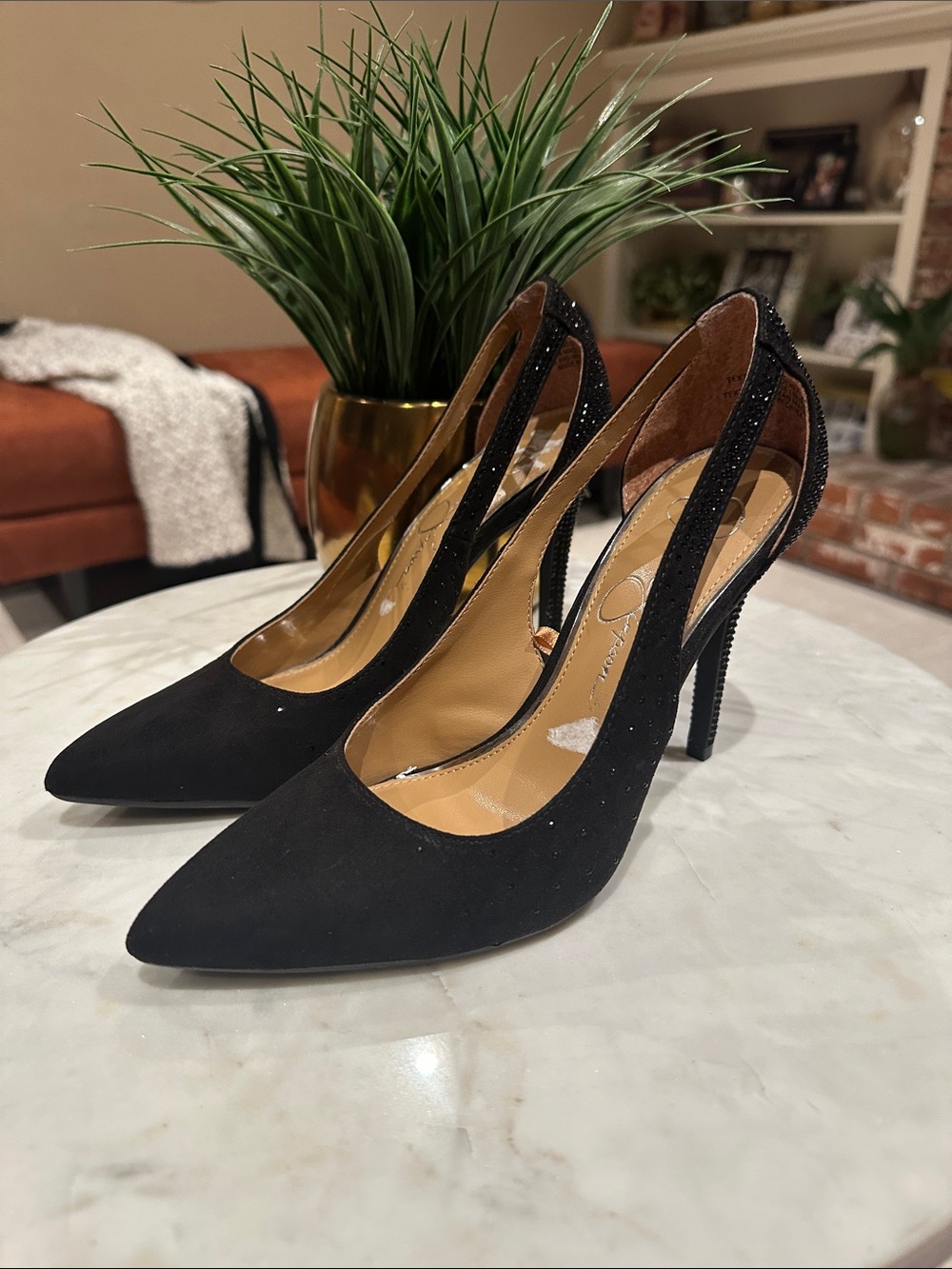 Jessica Simpson Black Pointed Toe Slingback Pumps - Suede Look